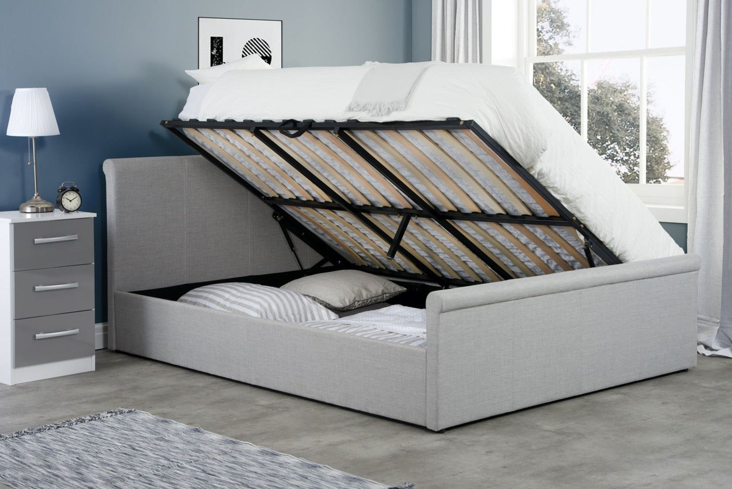 Stratus Double Ottoman Bed - Grey