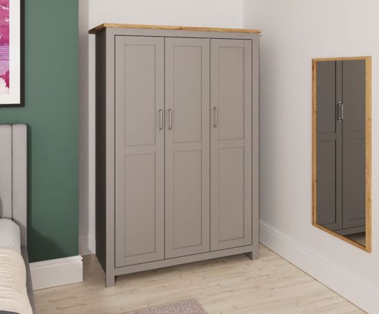 Lincoln 3 Door Wardrobe- Light Grey