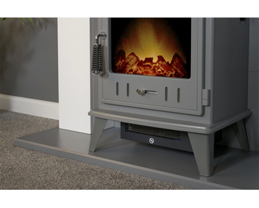 Hugo Fireplace Suite 39inch - White/Grey With Electric Stove - Grey Enamel