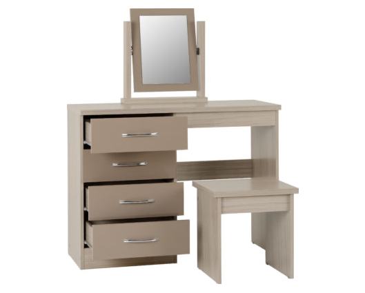Neptune 4 Drawer Dressing Table Set - Oyster Gloss/Light Oak Effect Veneer