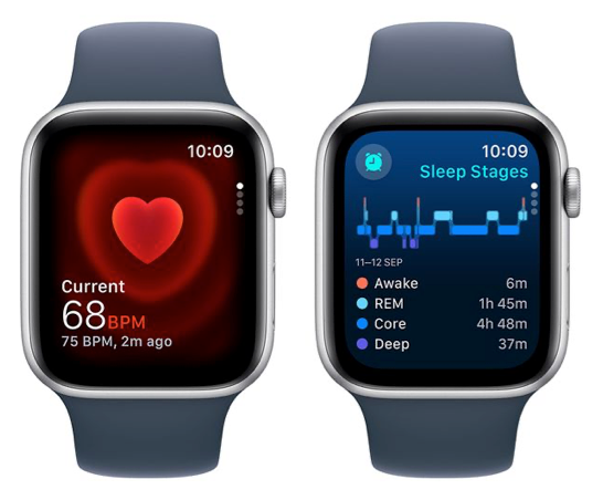 Apple Watch SE GPS 44mm Silver Aluminium Case with Storm Blue Sport Band - S/M