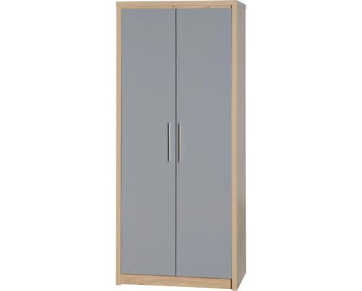 Santos 2 Door Wardrobe - Grey High Gloss/Light Oak Effect Veneer