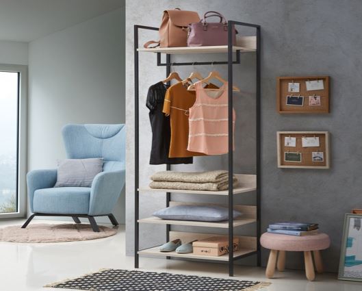 Zulu Open Wardrobe with 4 Shelves-Ash Oak