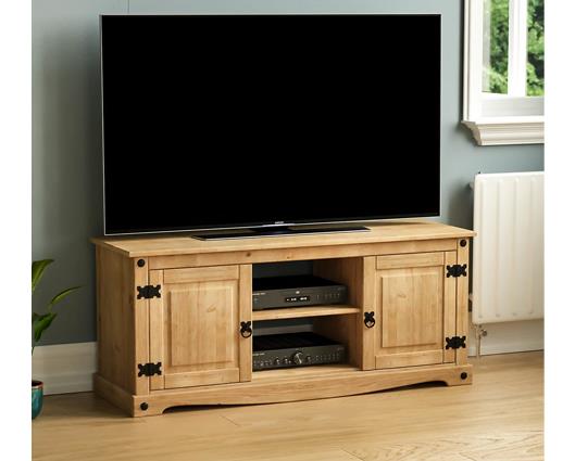 Corona 2 Door 1 Shelf Flat Screen TV Unit - Distressed Waxed Pine