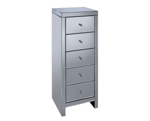 Seville 5 Drawer Narrow Chest - Mirrored