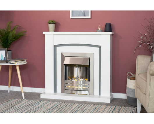 Cassandra Fireplace Suite in Pure White & Grey , 39 Inch