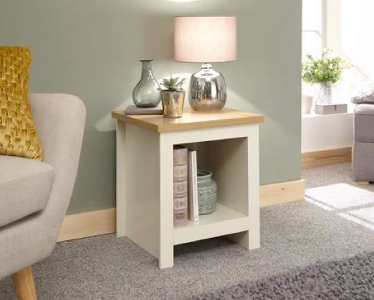 Lachlan Side Table with Shelf- Cream