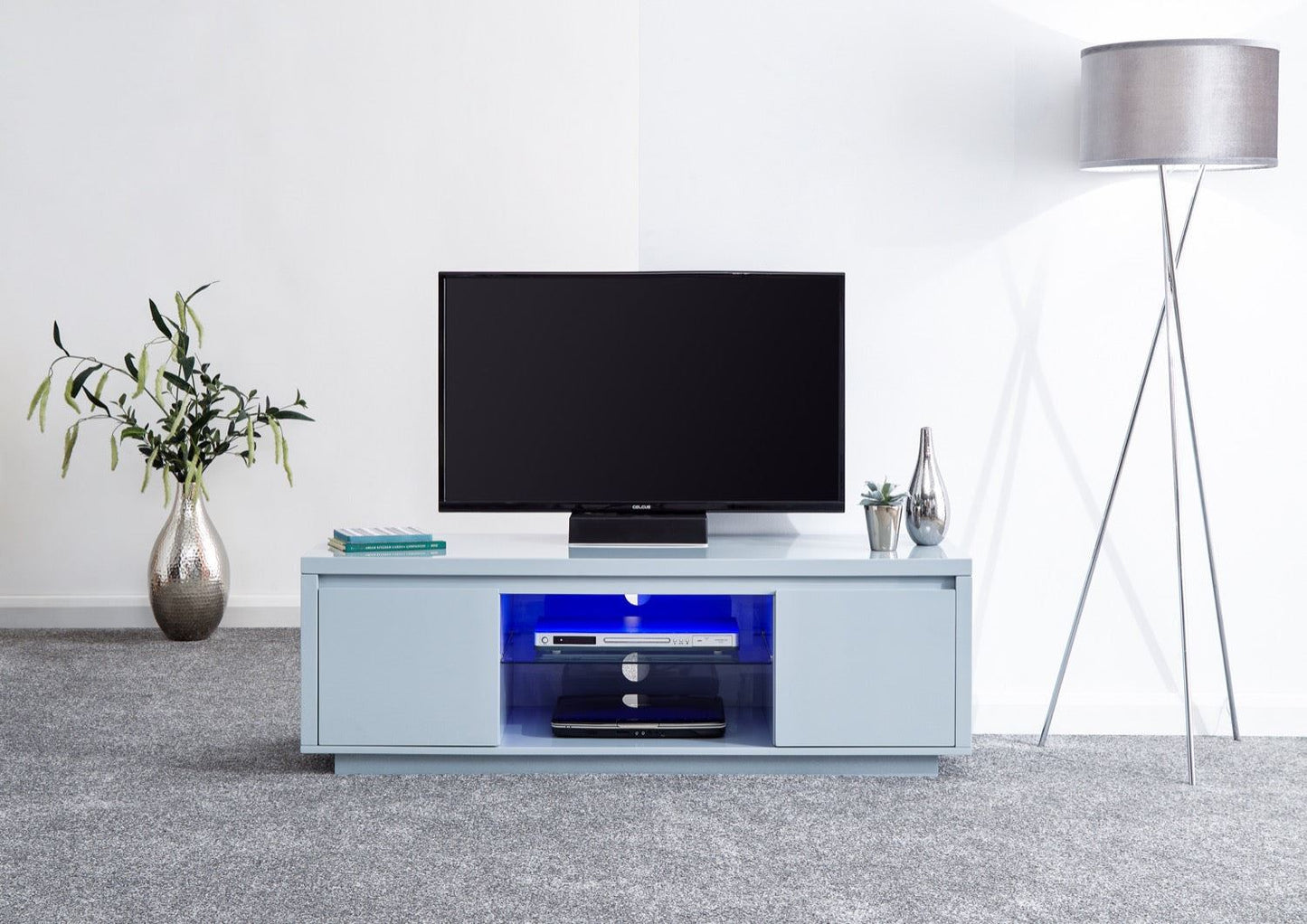 Arctic High Gloss LED Large TV Unit-Grey
