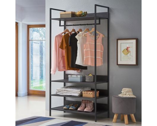 Zulu 4 Piece Bedroom Furniture Set Open Wardrobes-Black