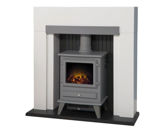 Stalbridge Fireplace 39inch - White/Grey With Electric Stove - Grey