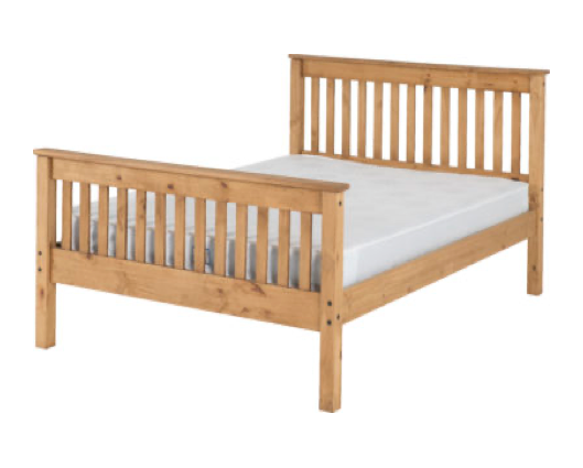 Monaco Double Bed High Foot End - Distressed Waxed Pine