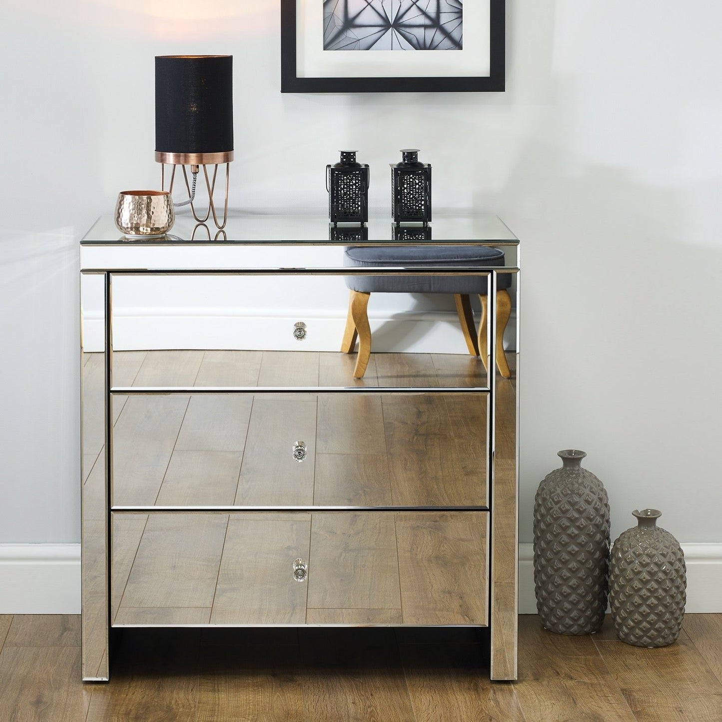 Saxen 3 Drawer Chest - Mirrored