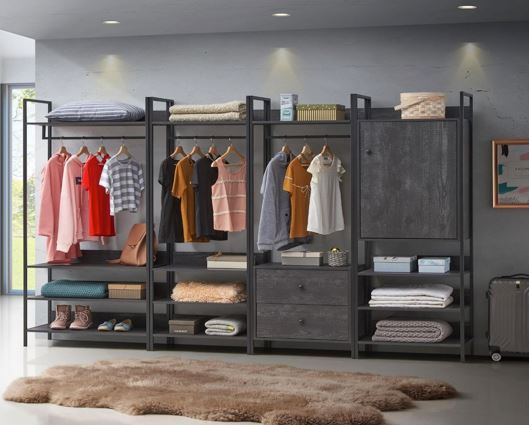 Zulu 4 Piece Bedroom Furniture Set Open Wardrobes-Black