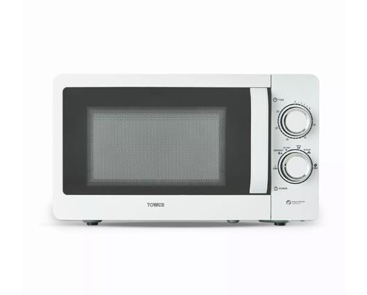 Daewoo 1.7L White Plastic Kettle, 2 Slice White Plastic Toaster and Tower 20L 800W Manual Microwave