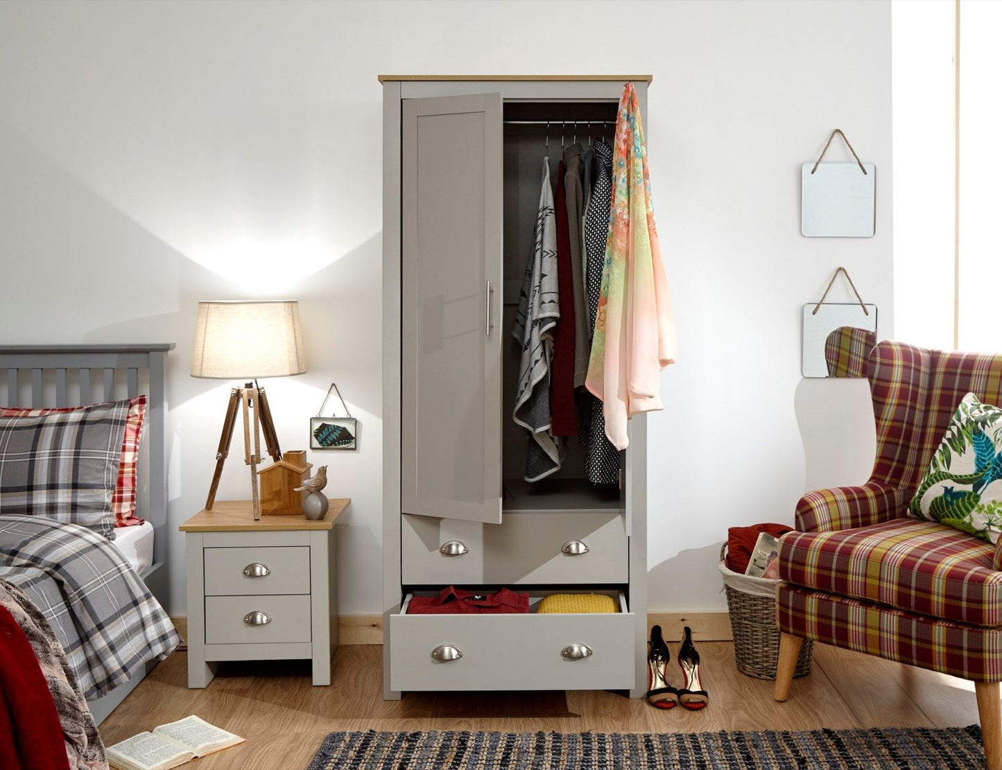 Lachlan 2 Door 2 Drawer Wardrobe-Grey