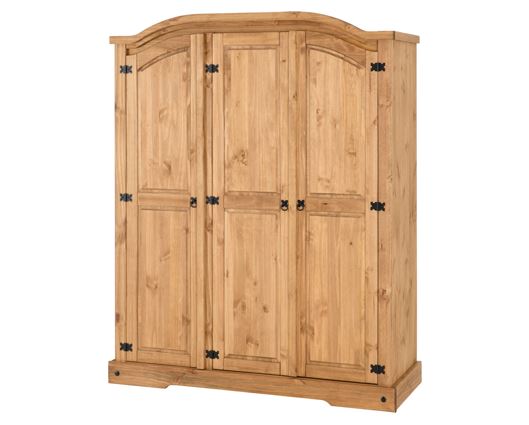 Corona 3 Door Wardrobe - Distressed Waxed Pine
