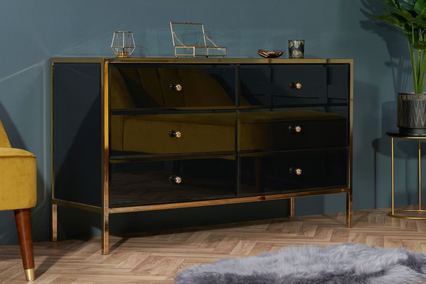 Fabian 6 Drawer Chest - Black & Gold