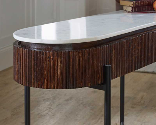 Olin Mango Wood Console Table With Marble Top And Metal Legs