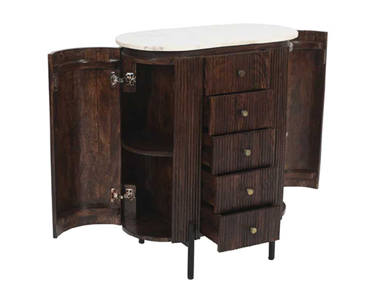 Olin Mango Wood Wide Chest Of Drawers with Marble Top & Metal Legs