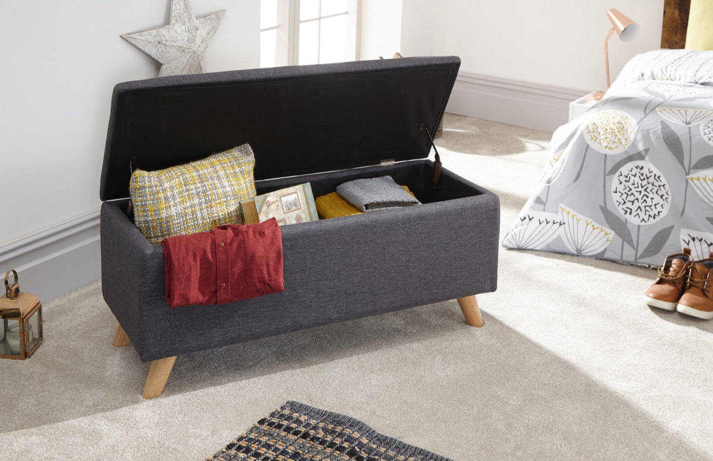 Scorento Ottoman Storage Unit-Charcoal Grey
