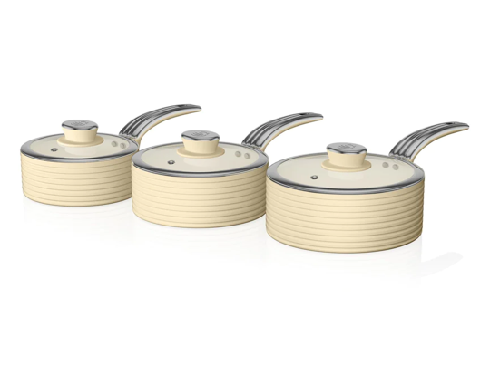 Swan Retro 3 Piece Saucepan Set Cream