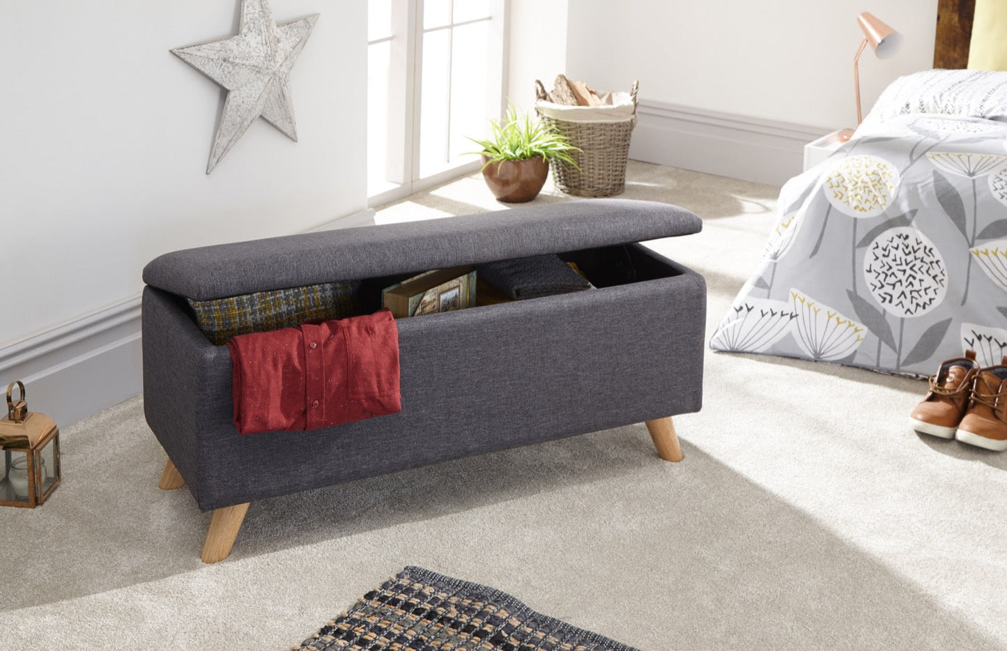Scorento Ottoman Storage Unit-Charcoal Grey