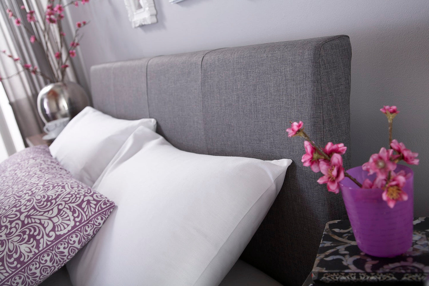 Ascot Ottoman Double Bed - Grey Fabric