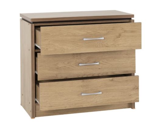 Cordell 3 Drawer Chest - Oak Effect Veneer with Walnut Trim