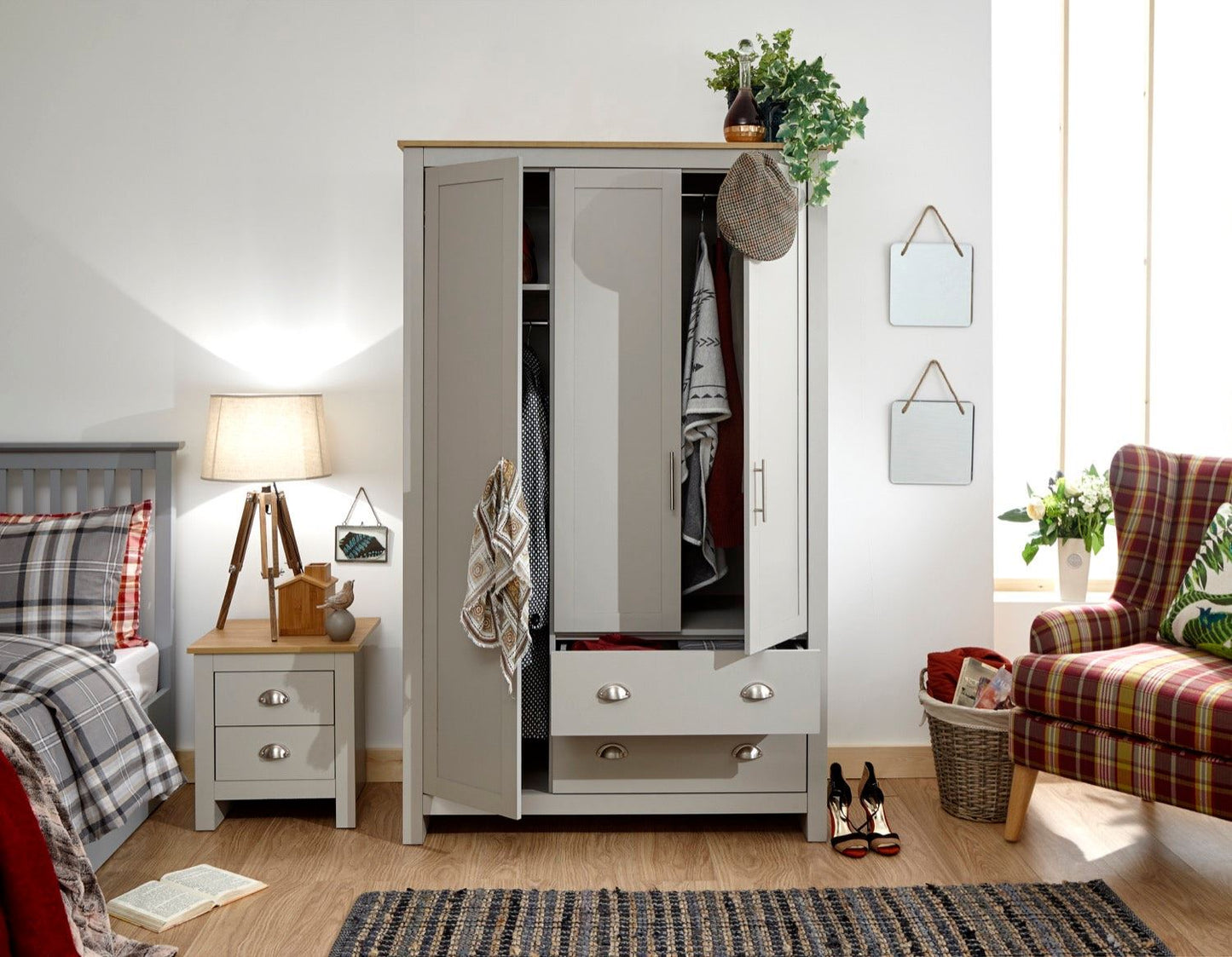 Lachlan 3 Door 2 Drawer Wardrobe-Grey