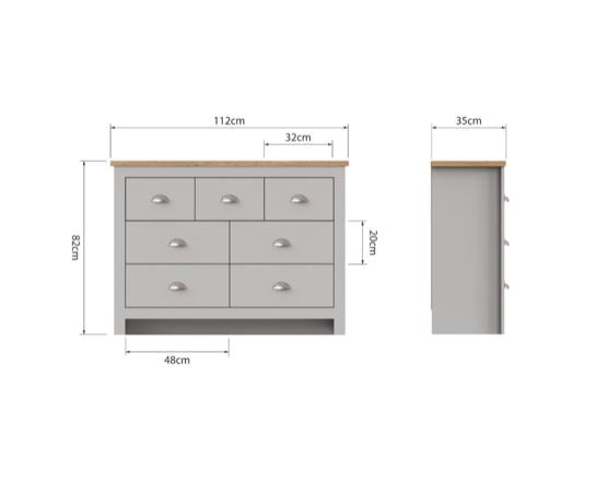 Lincoln 7 Drawer Chest- Light Grey