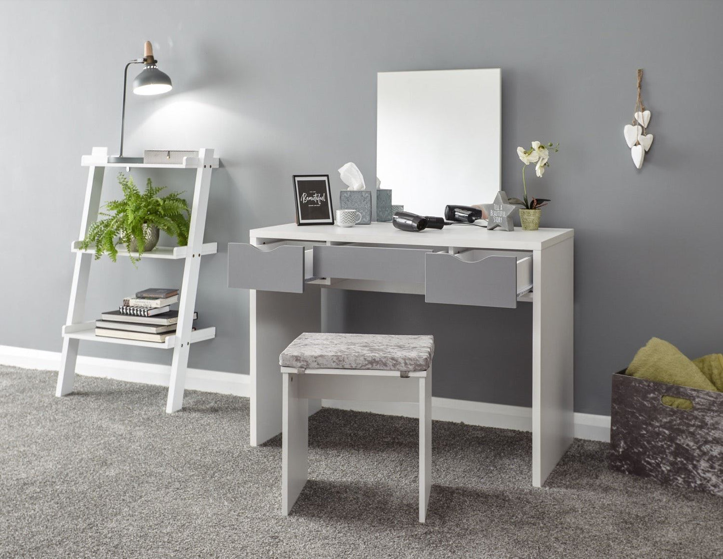 Ella Dressing Table Set- White & Grey