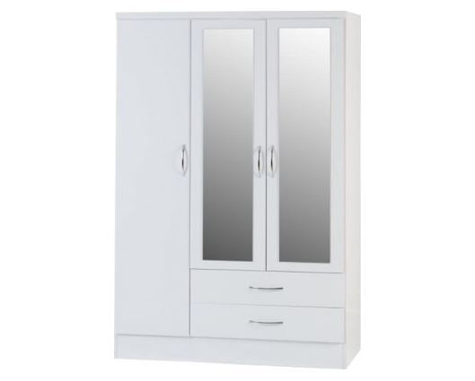 Neptune 3 Door 2 Drawer Mirrored Wardrobe - White Gloss