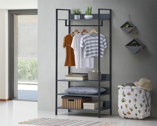 Zulu Open Wardrobe with 4 Shelves-Dark Grey