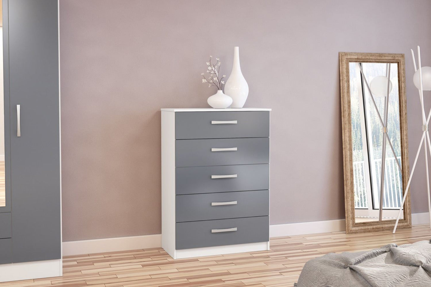 Larz 5 Drawer Chest - White & Grey