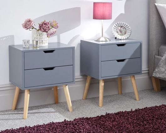 Nessi Pair of Bedside Tables-Dark Grey
