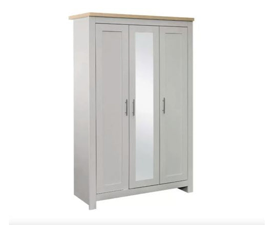 Harper 3 Door Wardrobe With Mirror- Grey & Oak