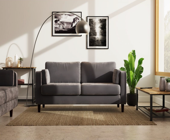Cora 2 Seater Cushion Back Sofa- Dark Grey
