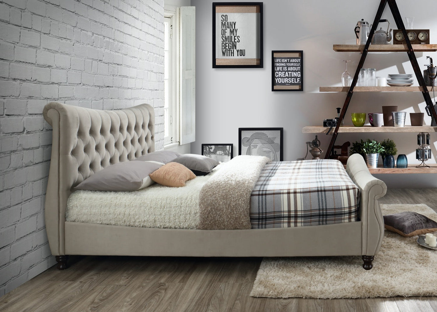 Callan King Bed - Cream