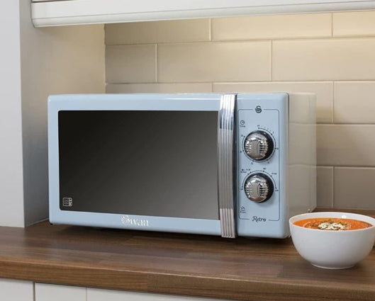 Retro Blue 900W Manual Microwave