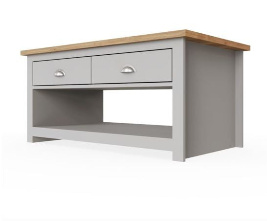 Lincoln 2 Drawer Coffee Table- Light Grey