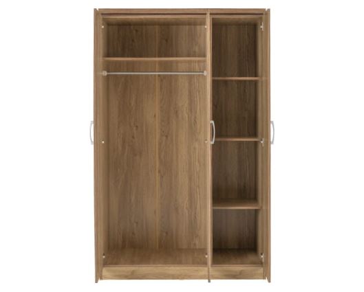Cordell 3 Door All Hanging Wardrobe - Oak Effect Veneer with Walnut Trim