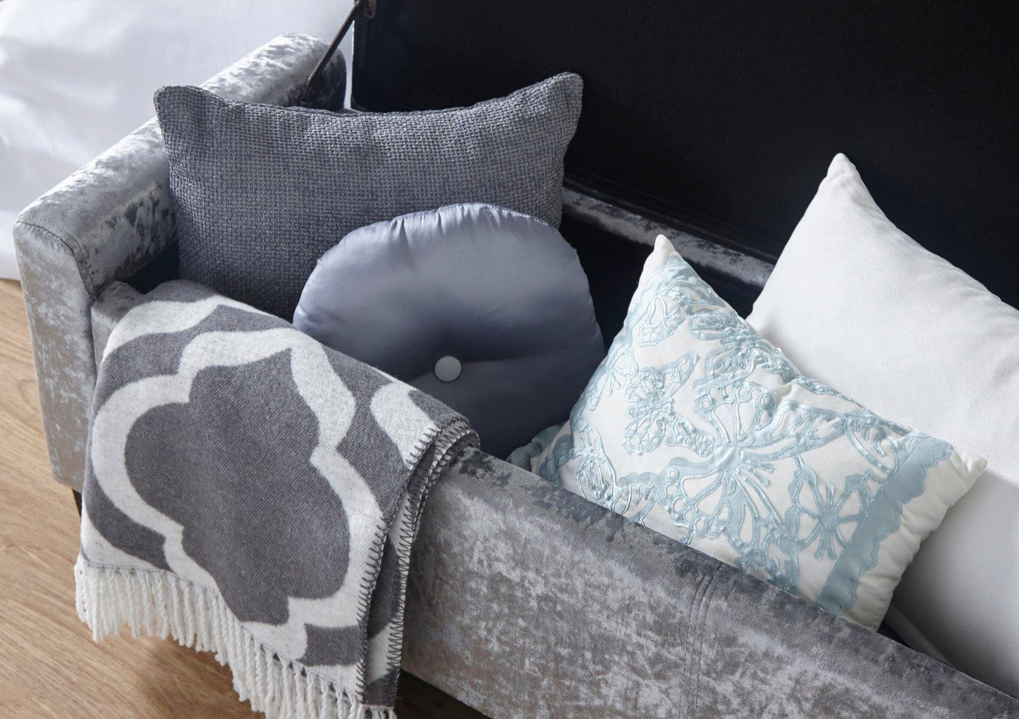 Vanessa Ottoman Bench-Grey Crushed Velvet