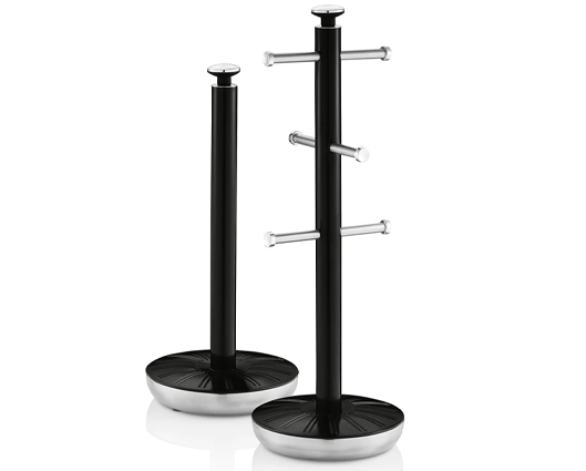 Swan Retro Towel Pole and Mug Tree Set Black