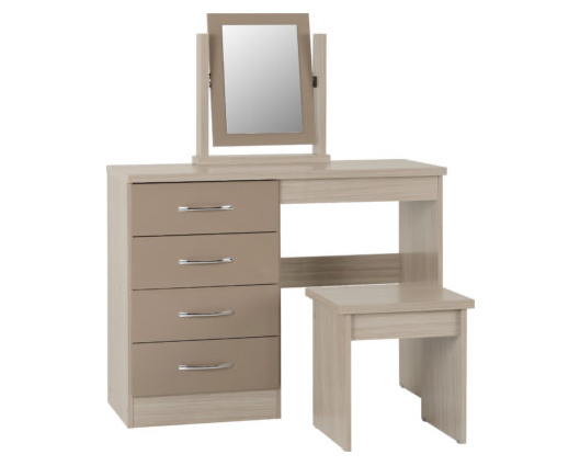 Neptune 4 Drawer Dressing Table Set - Oyster Gloss/Light Oak Effect Veneer