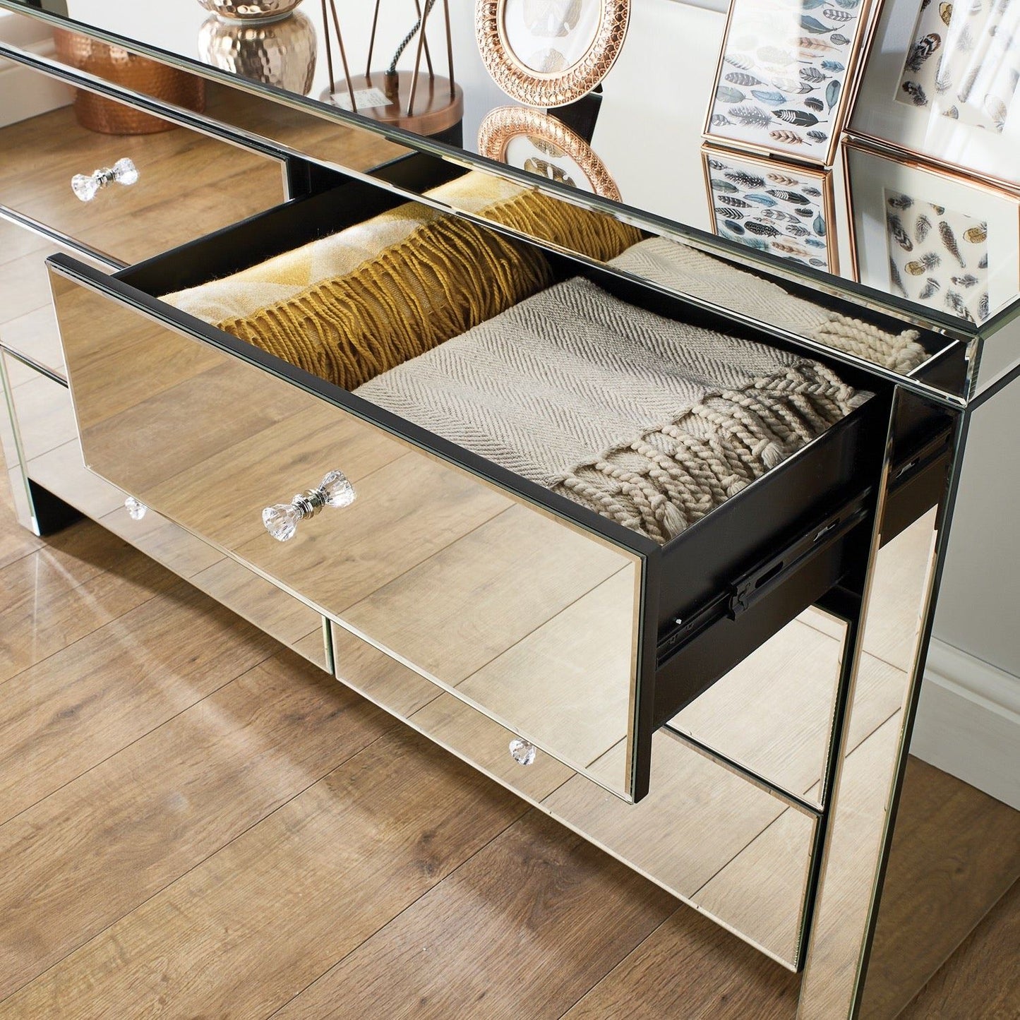 Seville 5 Drawer Narrow Chest - Mirrored