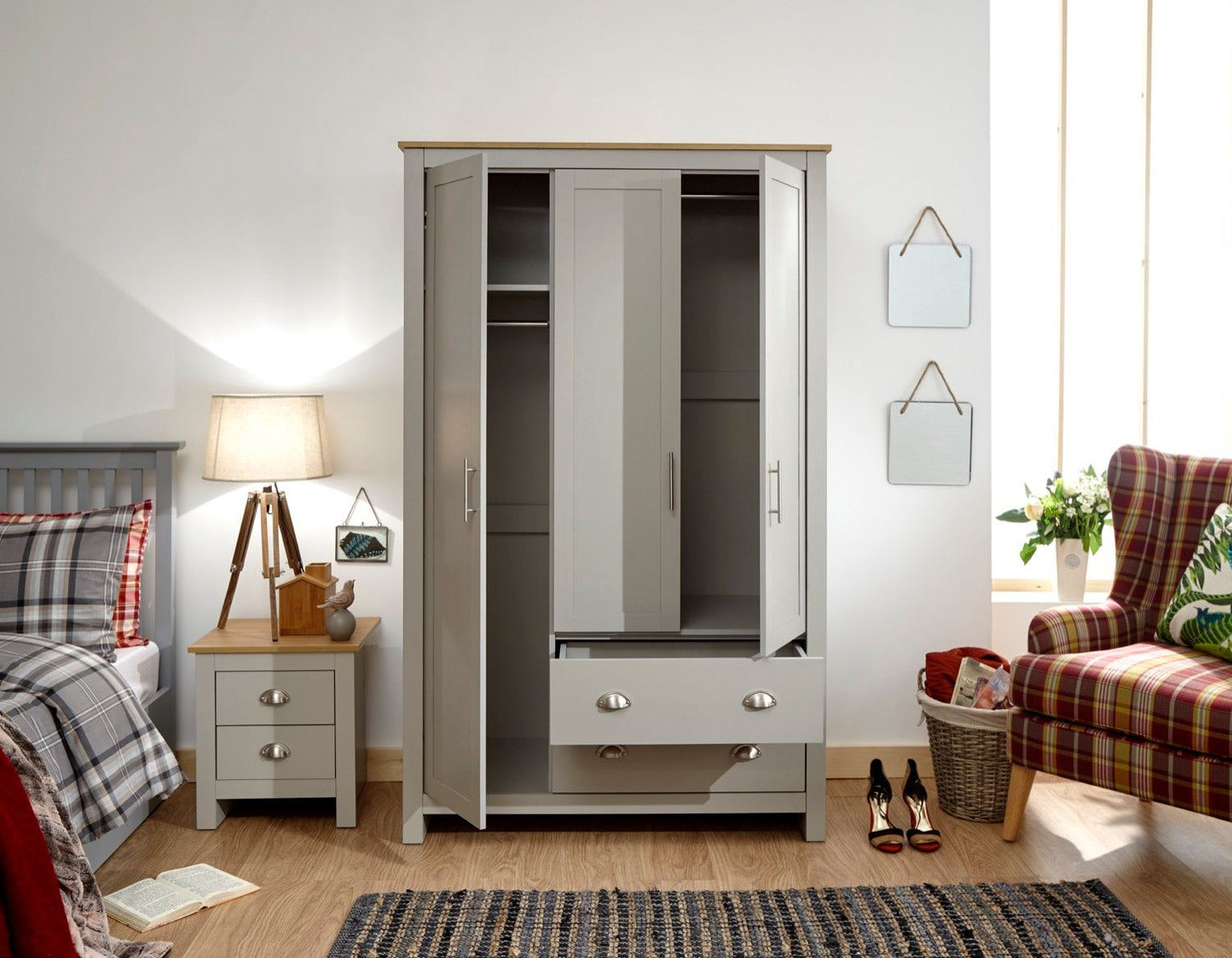 Lachlan 3 Door 2 Drawer Wardrobe-Grey