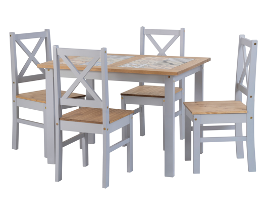 Samuel 1+4 Tile Top Dining Set - Slate Grey/Distressed Waxed Pine