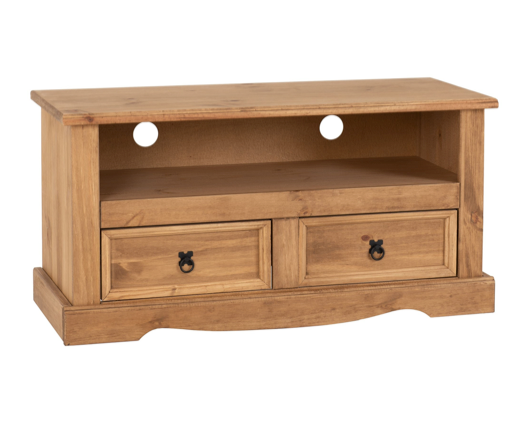 Corona 2 Drawer Flat Screen TV Unit - Distressed Waxed Pine
