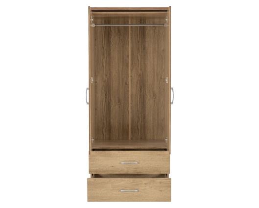 Cordell 2 Door 2 Drawer Wardrobe - Oak Effect Veneer with Walnut Trim