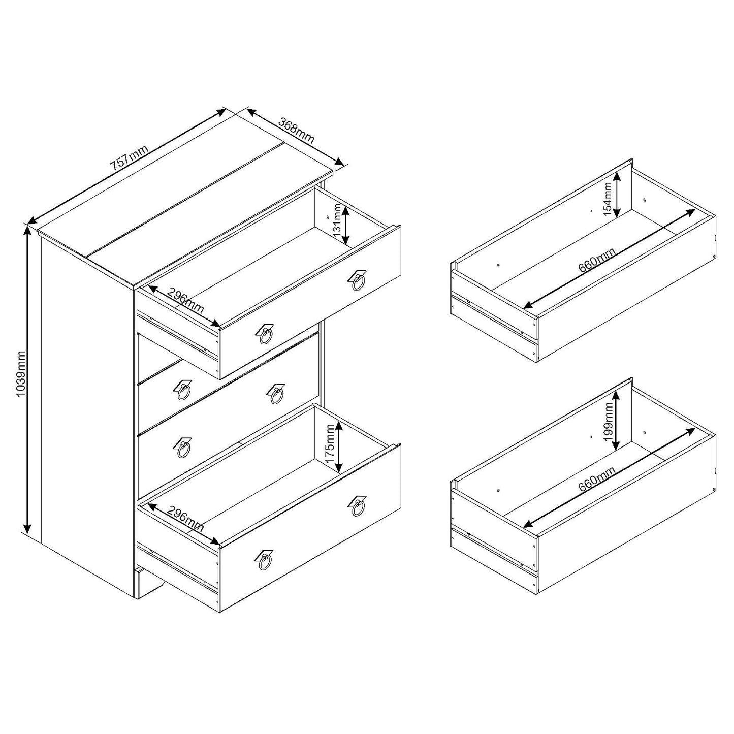 Corona Classic 5 drawer chest of drawers